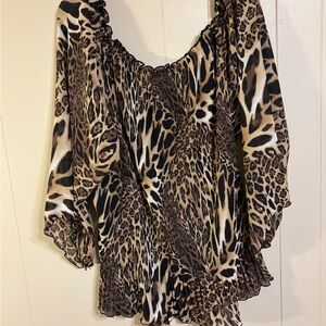 Cato Brown and Black Leopard Print Off-Shoulder Blouse